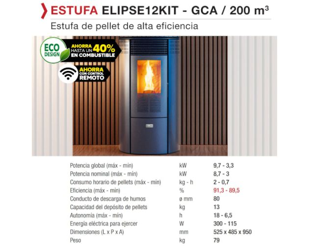 Estufa de pellet Wi-Fi Elipse 10kW gris Stove Canadian