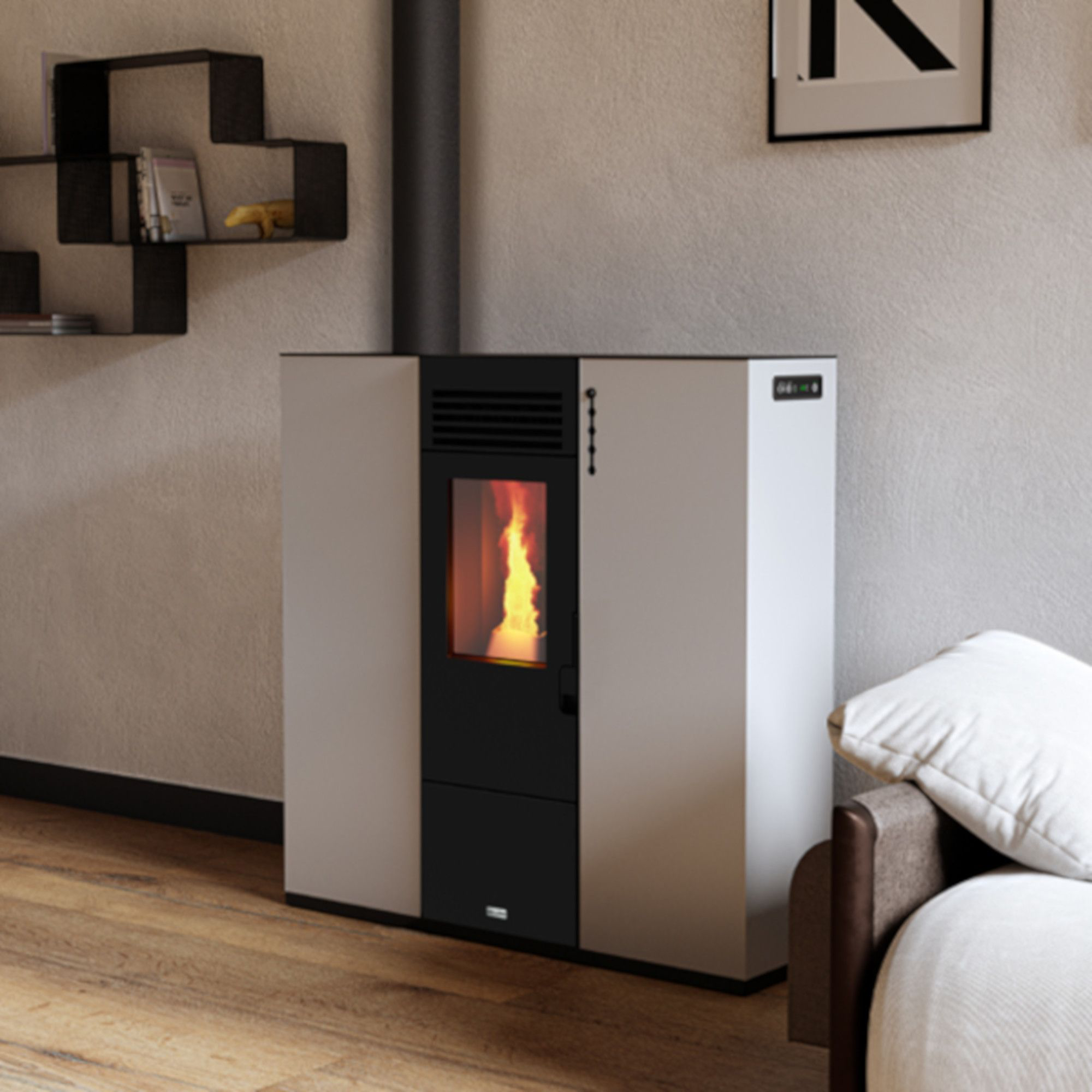 Estufa de pellet de pasillo 10kW blanco Stove Canadian